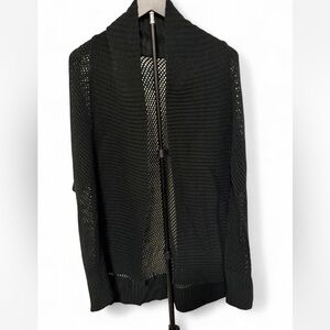 Othr Black Open-Front Knit Cardigan with Mesh Sleeves